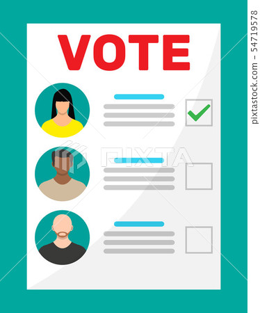 Ballot paper with candidates. 54719578