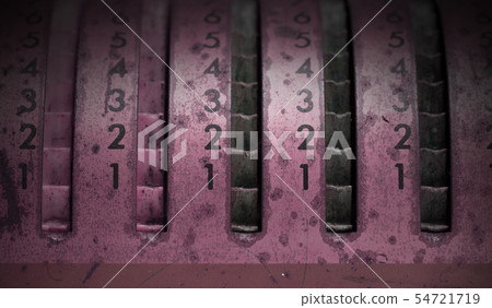 Vintage manual adding machine isolated, red 54721719