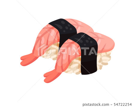 Sushi with shrimp and nori seaweed. Vector illustration on white background. 54722254