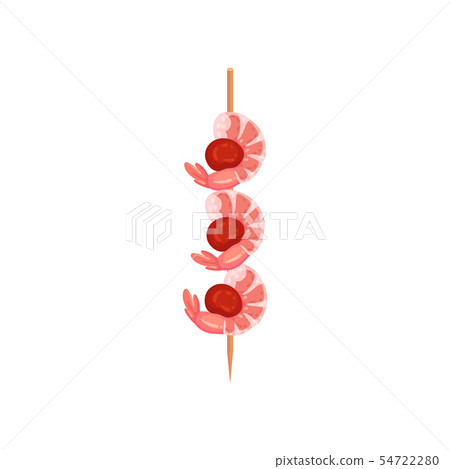 Shrimp meat with berries on a skewer. Vector illustration on white background. 54722280