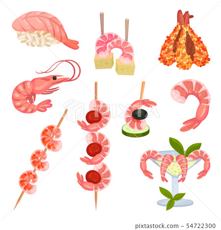 Set of food from shrimp. Vector illustration on white background. 54722300