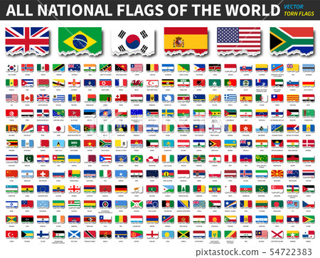 All national flags of the world . Torn paper 54722383