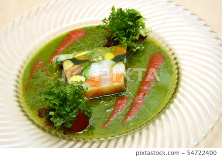 Terrine basil sauce with vegetables and seafood 54722400