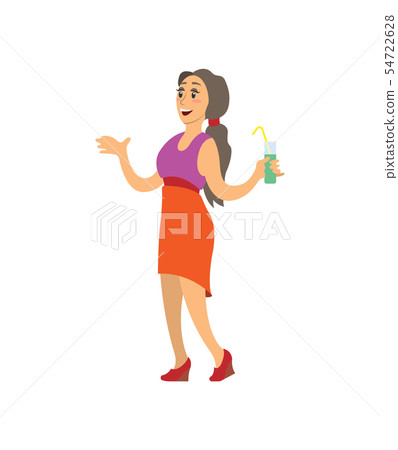 Woman Holding Cocktail In Evening Dress Vector Stock