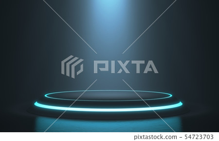 Hexagon Pedestal for display. Blank product stand with light glow. 3D rendering 54723703