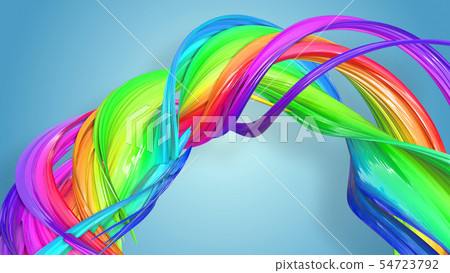 Beautiful multicolored ribbon glitters brightly. Abstract rainbow color ribbon twisted into a 54723792