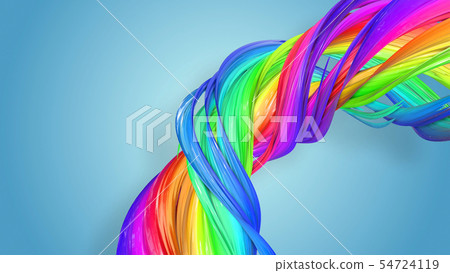 Beautiful multicolored ribbon glitters brightly. Abstract rainbow color ribbon twisted into a 54724119