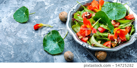 Salad with flowers of nasturtium 54725282