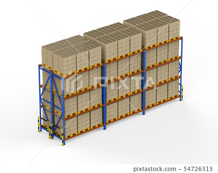 Warehouse rack with cardboard boxes Warehouse rack with cardboard boxes 54726313