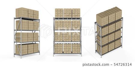 Warehouse rack with cardboard boxes Warehouse rack with cardboard boxes 54726314