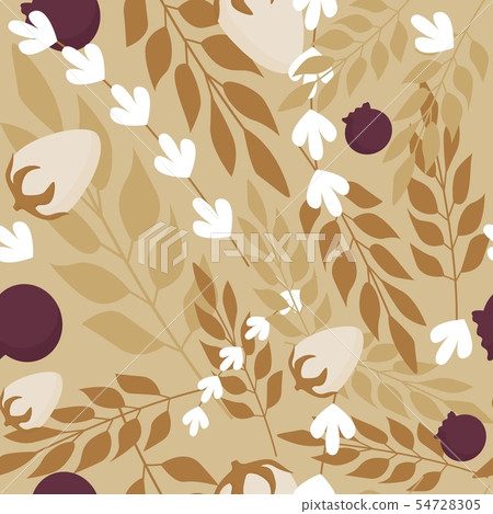 Forest branch leaves and wild berries seamless 54728305