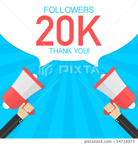 Male hand holding megaphone with 20000 followers, Male hand holding megaphone with 20000 followers, 54728973