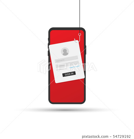 Data Phishing with fishing hook, mobile phone, 54729192