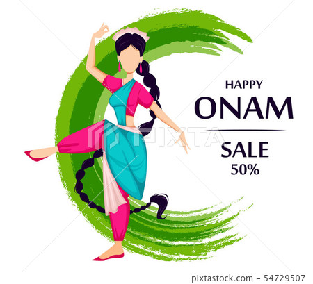 Happy Onam. Indian woman dancing Happy Onam. Indian woman dancing 54729507