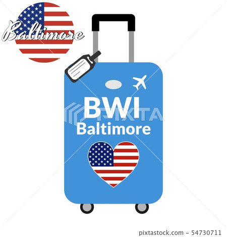 Luggage with airport station code IATA or location identifier and destination city name Baltimore 54730711