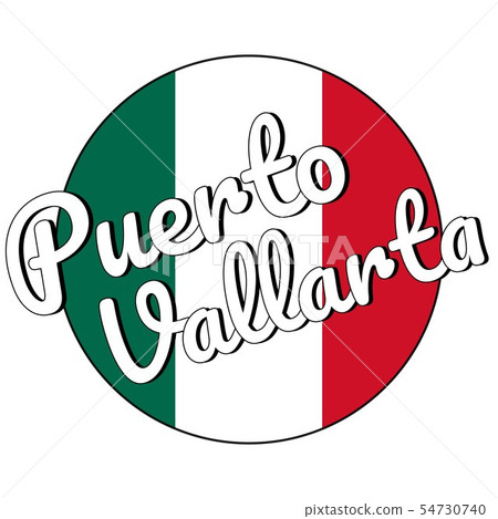 Round button Icon of national flag of Mexico with green, white and red colors and inscription of 54730740