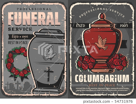 Funeral service urns, cemetery tomstones, wreath Funeral service urns, cemetery tomstones, wreath 54731976