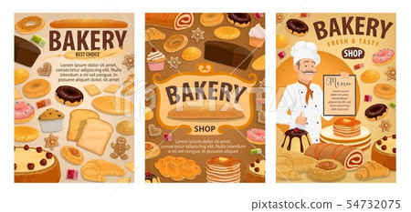 Baker, bread, croissants, baguettes, buns, cakes 54732075