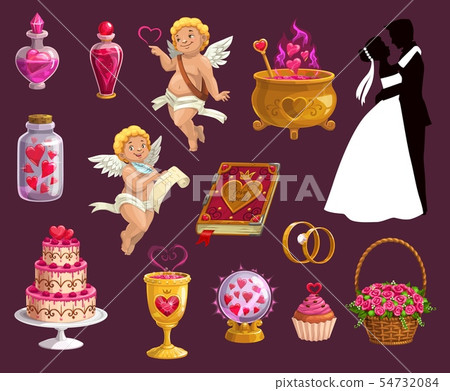 Valentine day and wedding marriage love icons - Stock Illustration ...