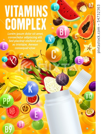 Vitamins complex in tropical fruits and berries 54732363