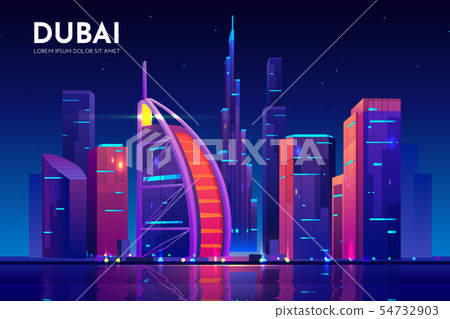 Dubai city with Burj al Arab hotel skyline, UAE 54732903
