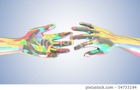 Colorful touching and helping hands low poly style Colorful touching and helping hands low poly style 54733194