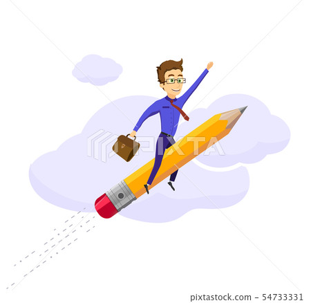 Businessman flying on a rocket up in the clouds - Stock Illustration ...