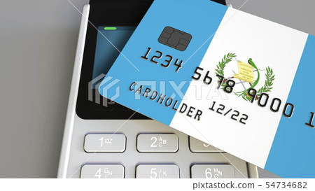Bank card featuring flag of Guatemala and POS payment terminal. Guatemalan banking system or retail Bank card featuring flag of Guatemala and POS payment terminal. Guatemalan banking system or retail 54734682