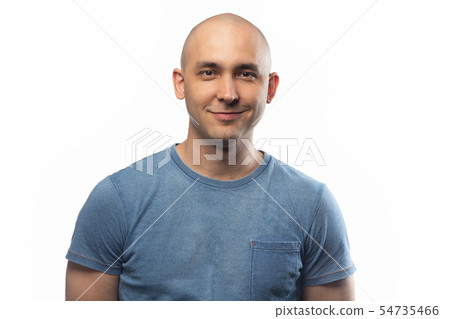 Photo of the young smiling bald man Photo of the young smiling bald man 54735466