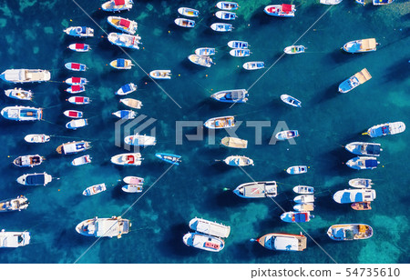 Croatia. Boats on the water surface from top view. Croatia. Boats on the water surface from top view. 54735610