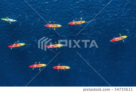 Croatia. Kayks at the sea surface. Aerial view Croatia. Kayks at the sea surface. Aerial view 54735611