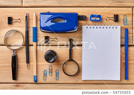 Set of office accessories with blank notebook. Set of office accessories with blank notebook. 54735855