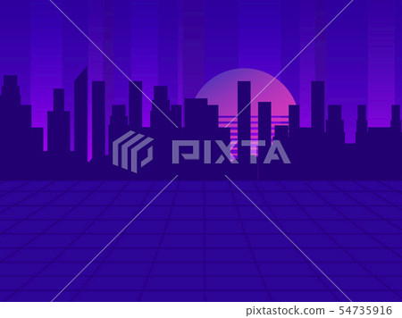 Retro futuristic city in the style of the 80s. Retro futuristic city in the style of the 80s. 54735916