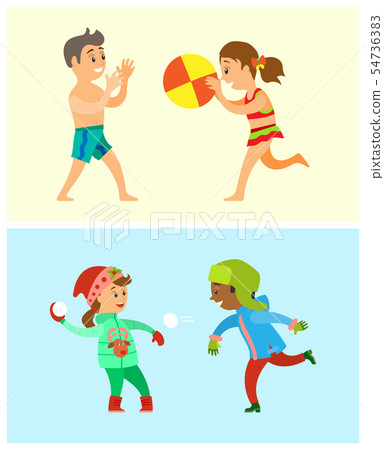 Children Summer and Winter Outdoor Activities Children Summer and Winter Outdoor Activities 54736383