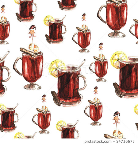 Watercolor mulled wine pattern 54736675
