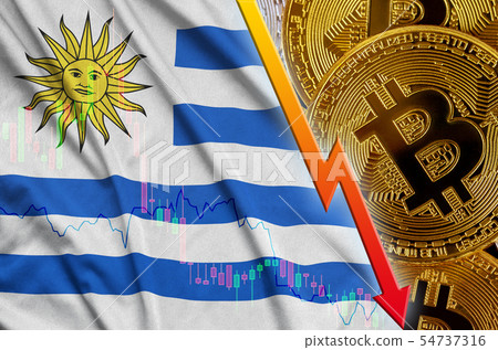 Uruguay flag and cryptocurrency falling trend with Uruguay flag and cryptocurrency falling trend with 54737316
