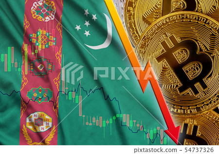 Turkmenistan flag and cryptocurrency falling trend Turkmenistan flag and cryptocurrency falling trend 54737326