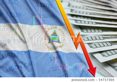 Nicaragua flag and chart falling US dollar Nicaragua flag and chart falling US dollar 54737369