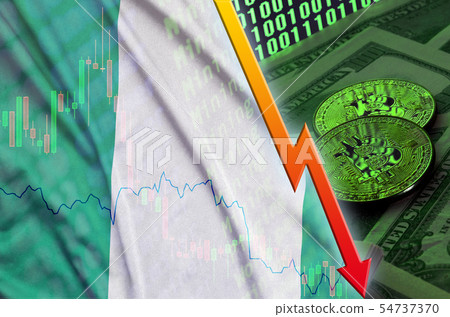 Nigeria flag and cryptocurrency falling trend with Nigeria flag and cryptocurrency falling trend with 54737370