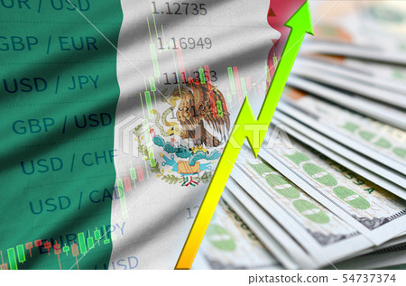Mexico flag and chart growing US dollar position Mexico flag and chart growing US dollar position 54737374