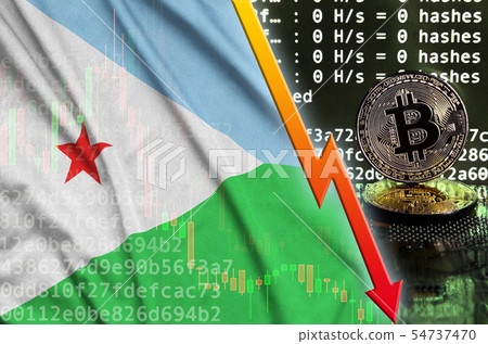 Djibouti flag and falling red arrow on bitcoin 54737470