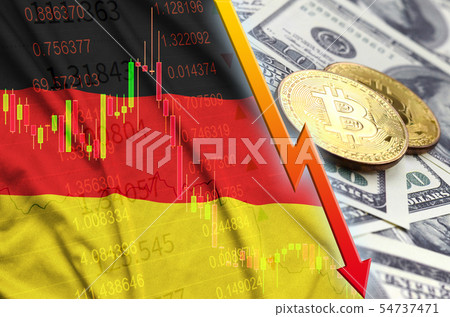 Germany flag and cryptocurrency falling trend with 54737471