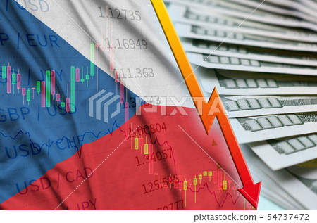 Czech flag and chart falling US dollar position 54737472