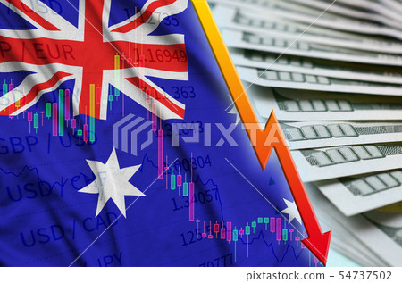 Australia flag and chart falling US dollar 54737502