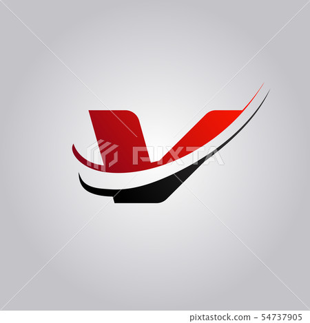 initial V Letter logo with swoosh colored red and - Stock Illustration ...