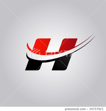 initial H Letter logo with swoosh colored red and - Stock Illustration ...
