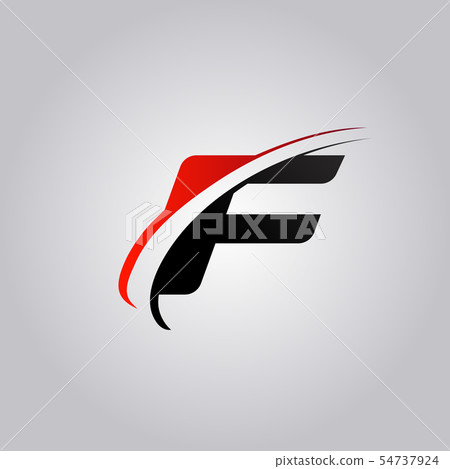 initial F Letter logo with swoosh colored red and - Stock Illustration ...