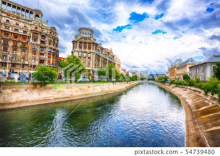 Antique building view in Old Town Bucharest city - Antique building view in Old Town Bucharest city - 54739480