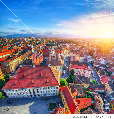 Old Town of Sibiu city seen from cathedral bell Old Town of Sibiu city seen from cathedral bell 54739744