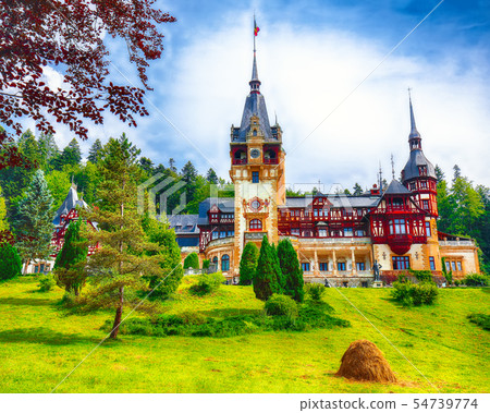 Famous Neo-Renaissance Peles castle in Sinaia Famous Neo-Renaissance Peles castle in Sinaia 54739774